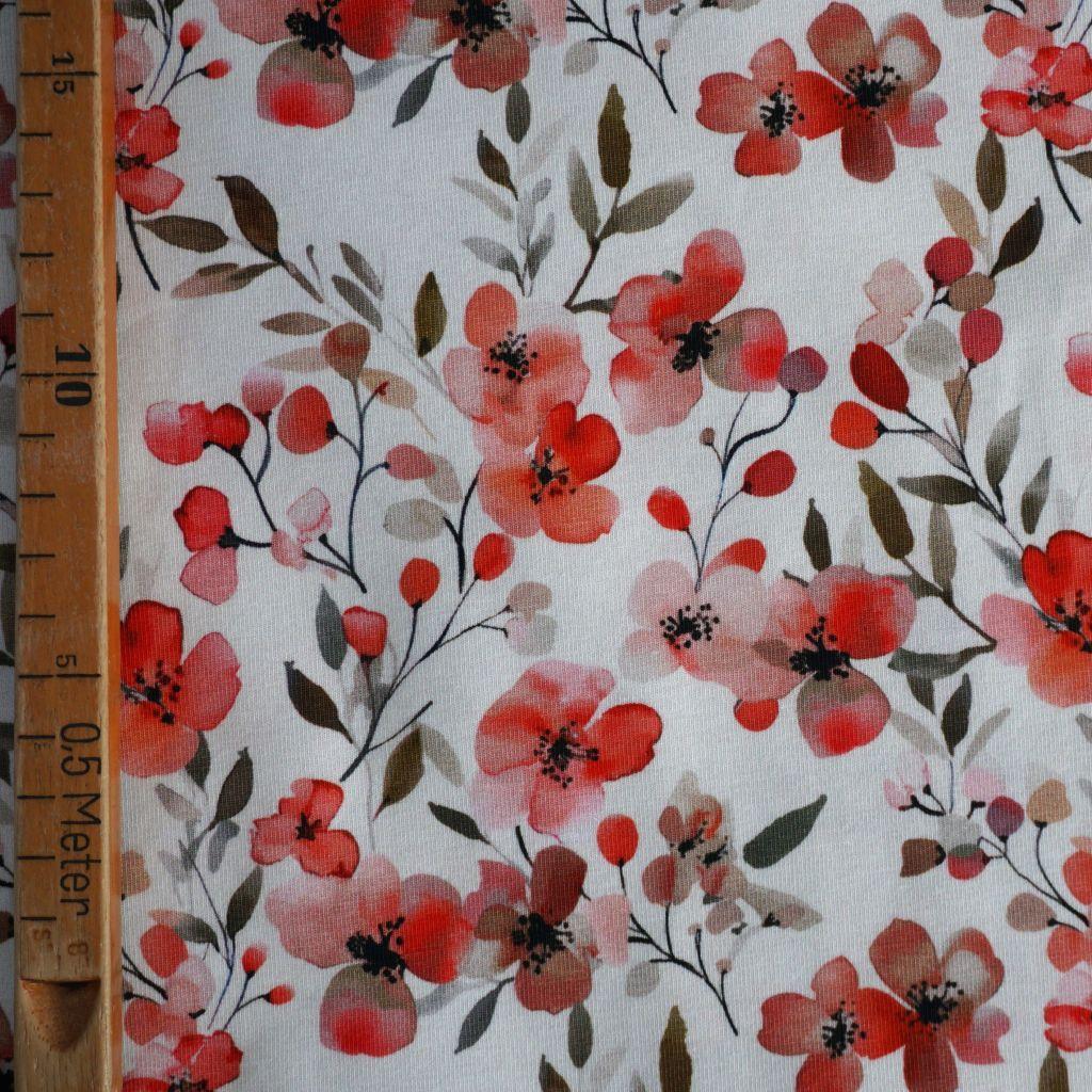 Baumwolljersey Blüten Zweige rot – FVJ